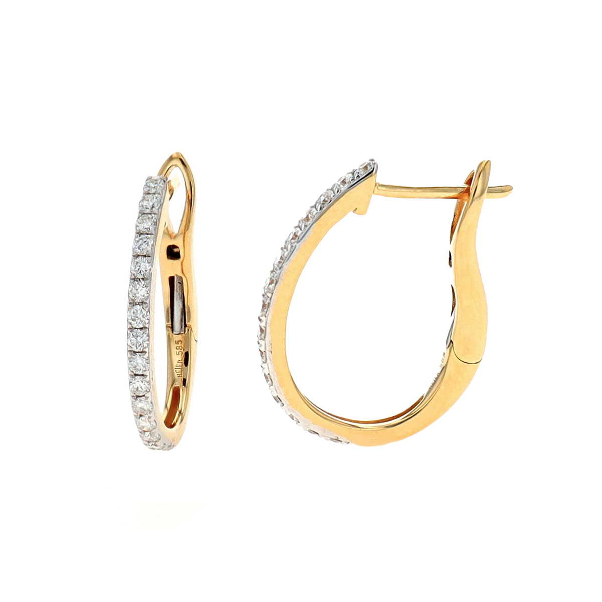 14K Yellow Gold Diamond U-Hoop Earrings