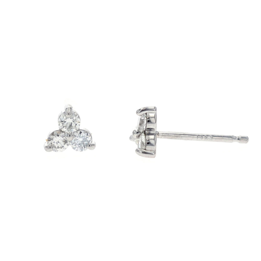 14K White Gold Diamond Cluster Earrings