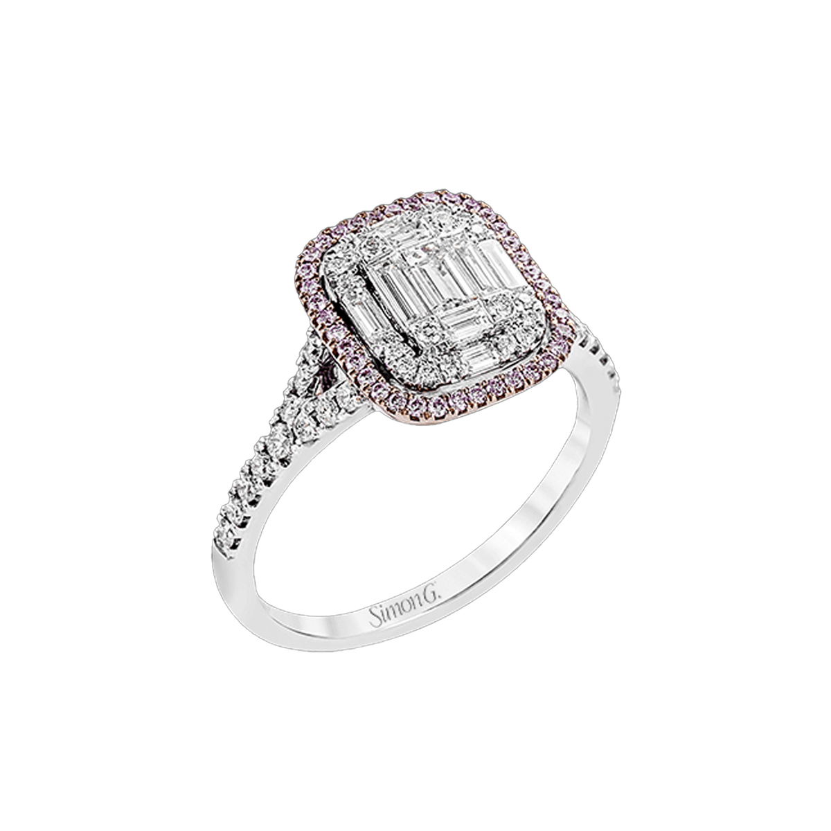 18K White Gold Mosaic Pink Diamond Ring