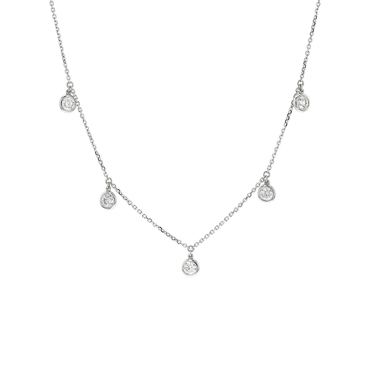 14K White Gold Diamond Dangle Link Necklace
