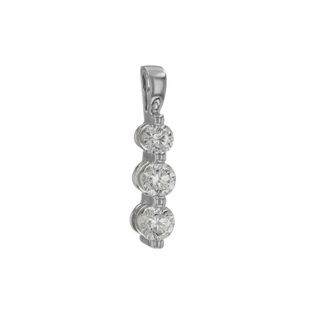 14K White Gold 3-Diamond Drop Pendant