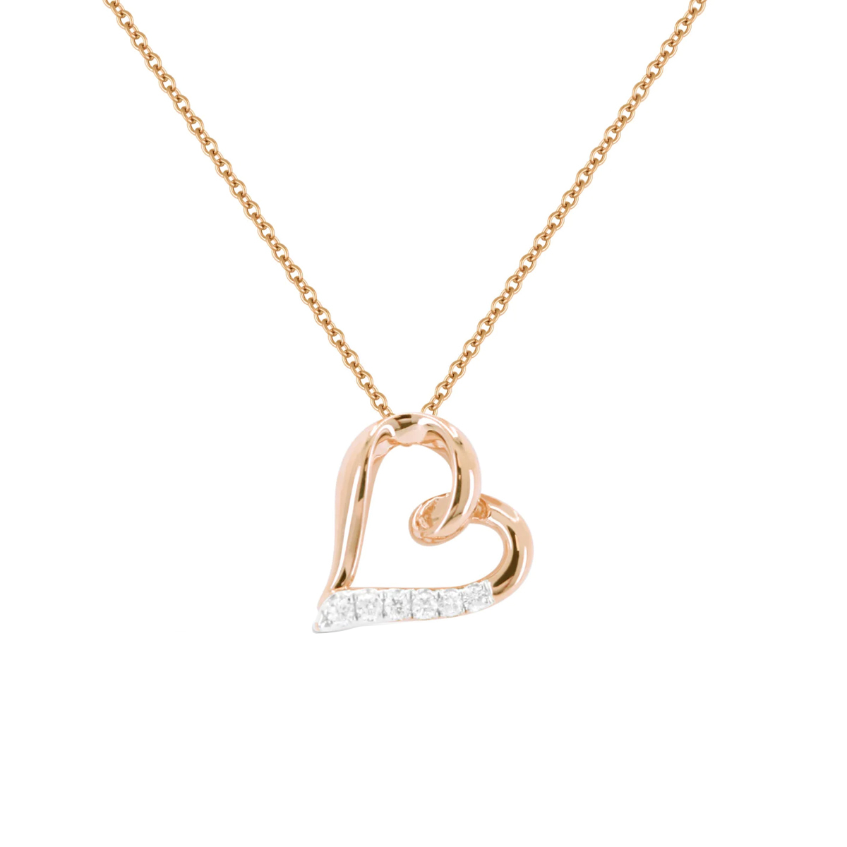 14K Rose Gold Open Diamond Heart Pendant with Chain