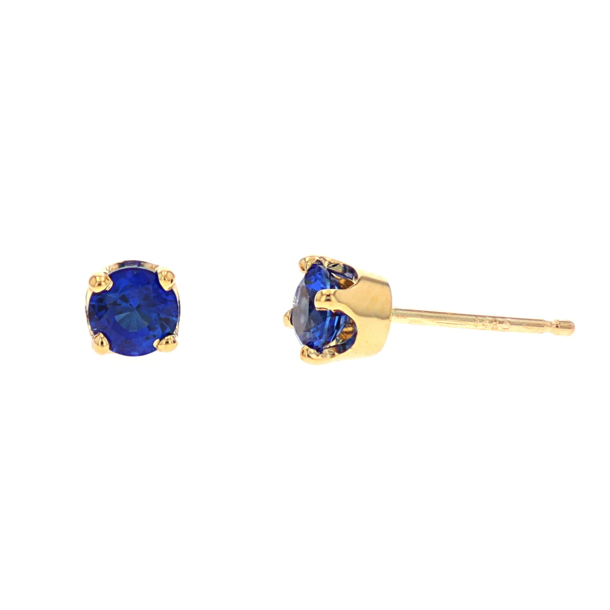 14K Yellow Gold Blue Sapphire Stud Earrings