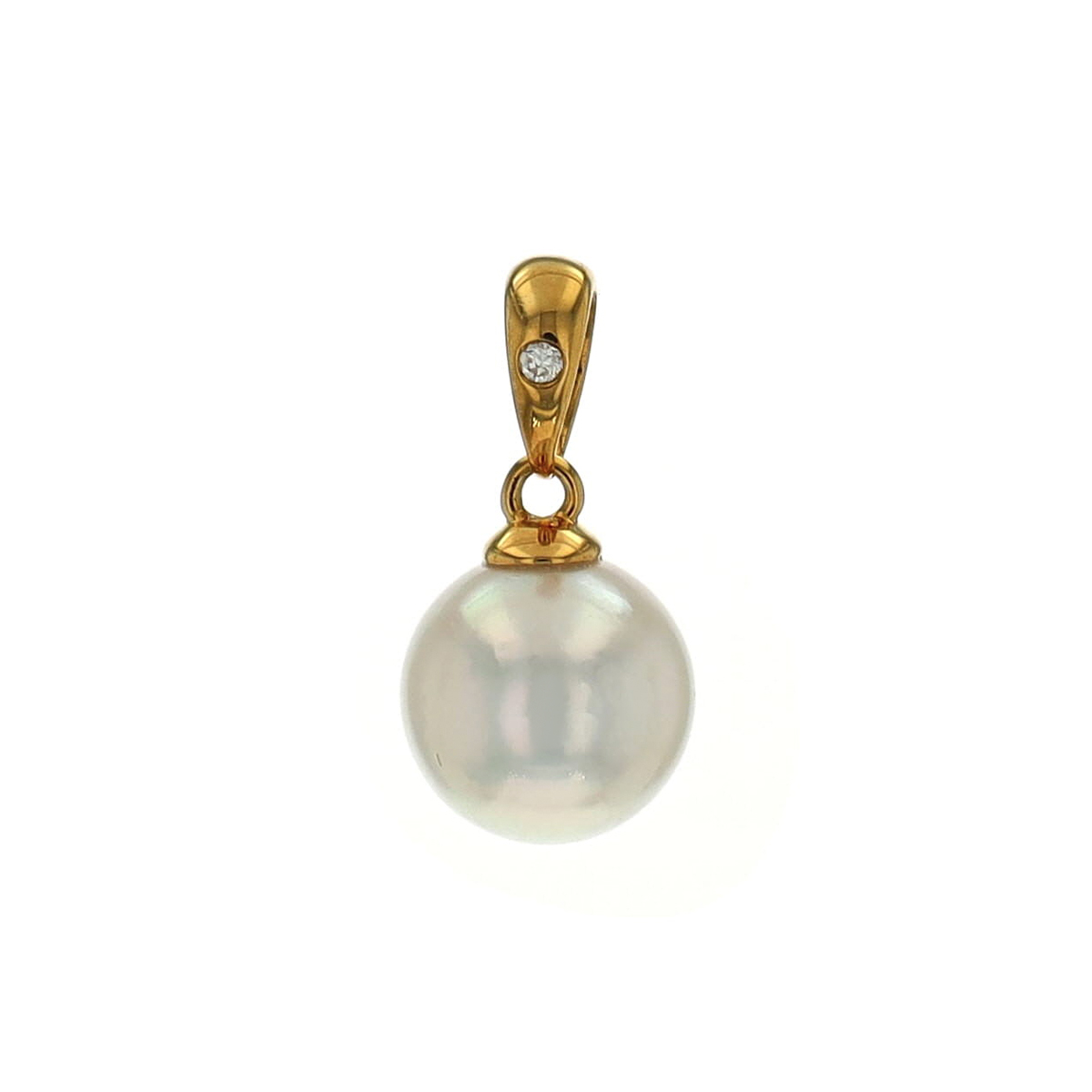 14K Yellow Gold Akoya Pearl Pendant with Diamond