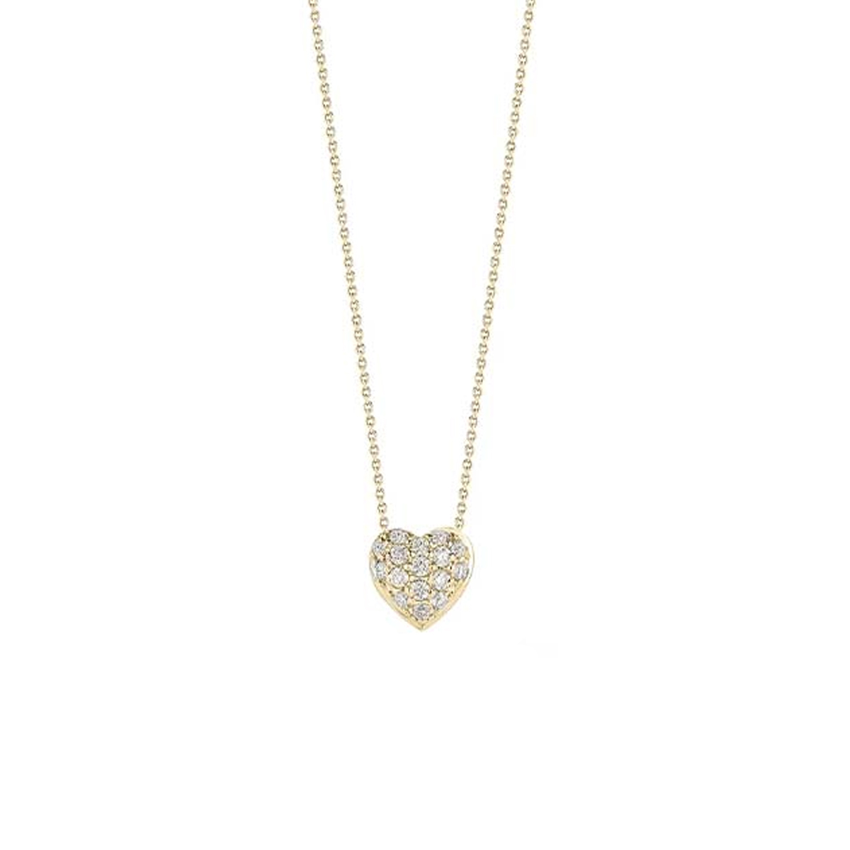 18K Yellow Gold Diamond Heart Puff Necklace