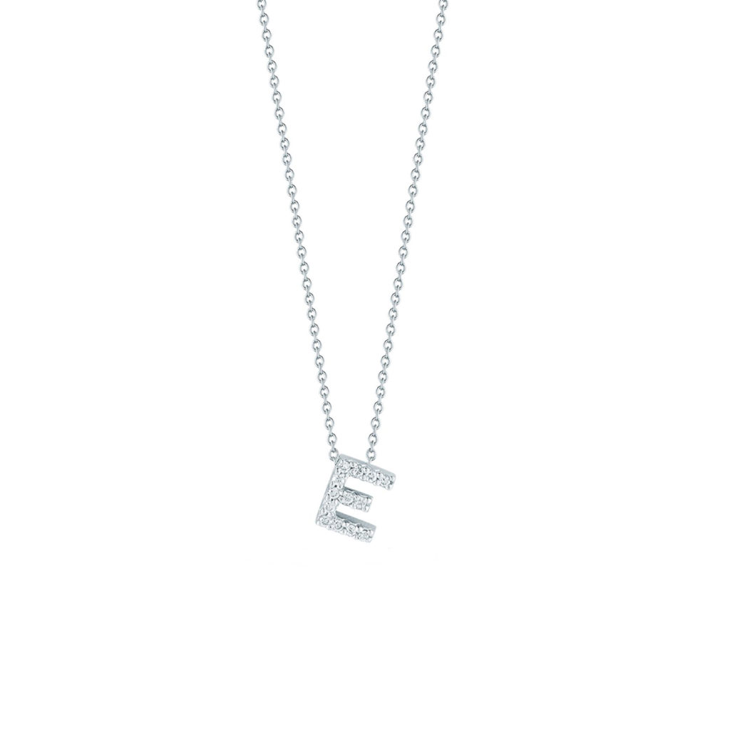 18K White Gold Diamond “E” Pendant with Chain