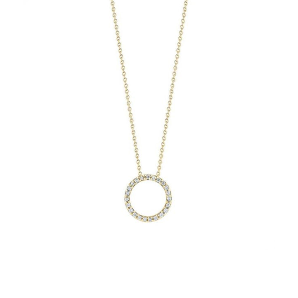 18K Yellow Gold Small Open Circle Diamond Pendant with Chain