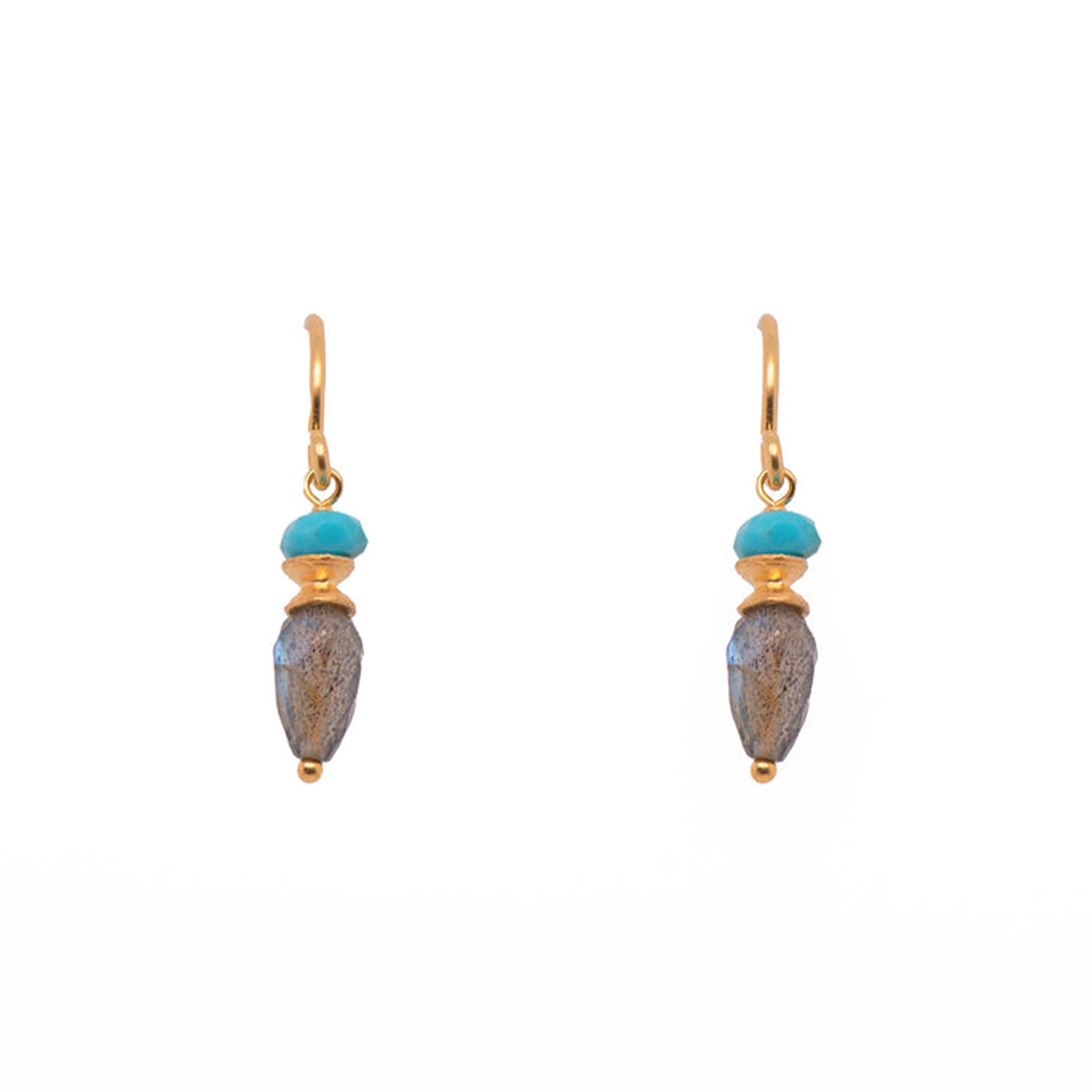 Gold Plated Sterling Silver Labradorite and Turquoise Dangle Earrings