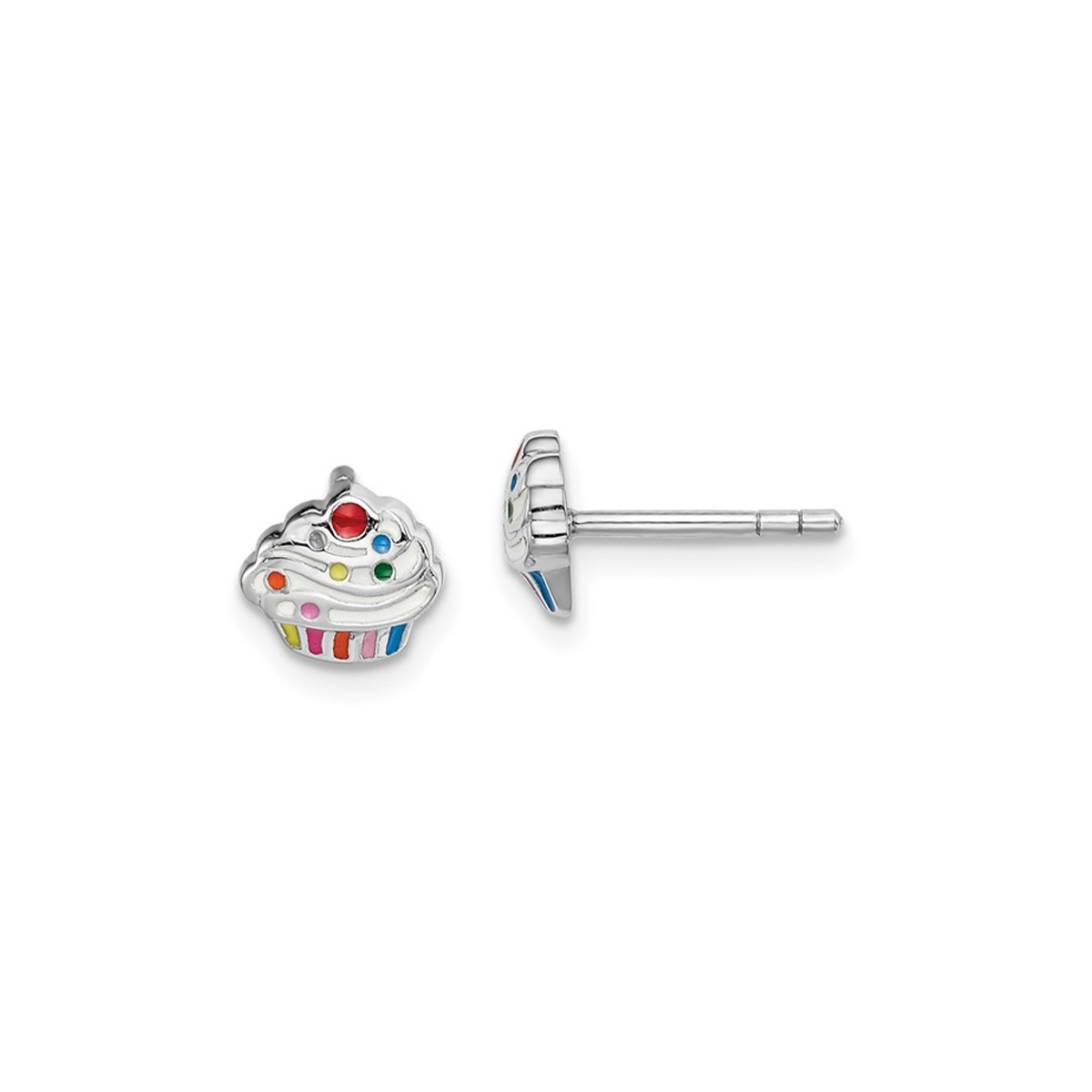 Children's Sterling Silver Enamel Cupcake Earrings