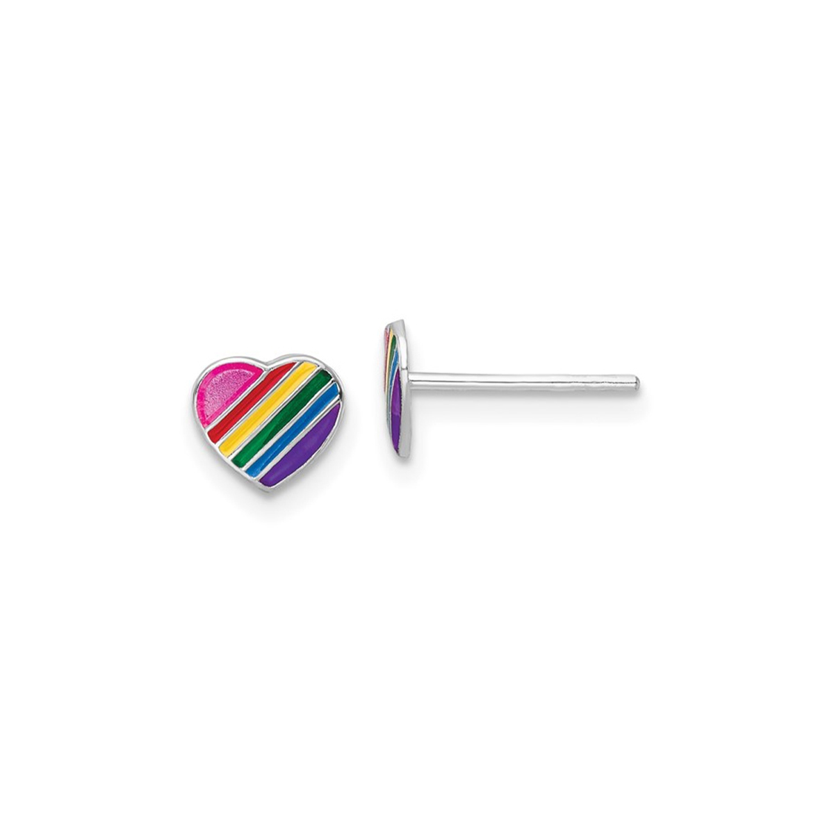 Children's Sterling Silver Enamel Rainbow Heart Earrings