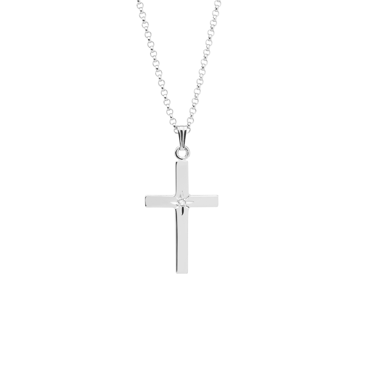 Sterling Silver Diamond Star Cross Pendant with Chain
