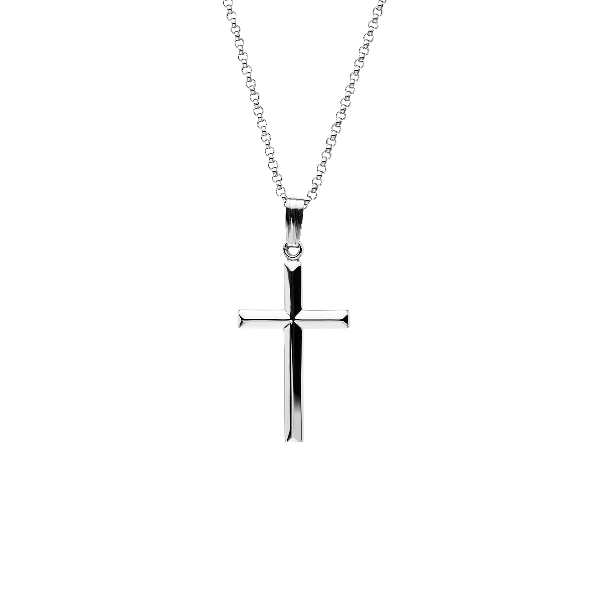 Sterling Silver Beveled Cross Pendant with Chain