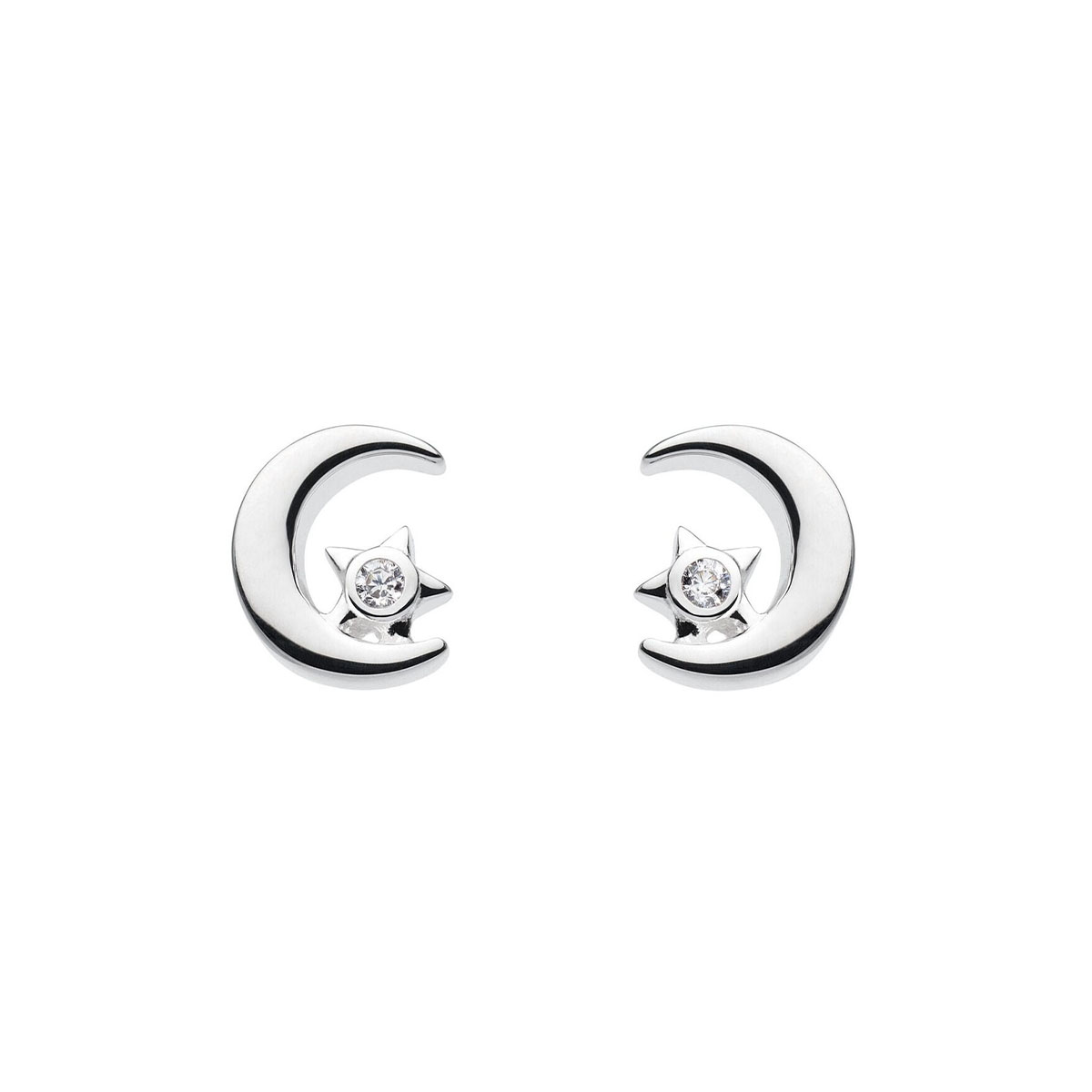 Sterling Silver Dew Moon and Star Cubic Zirconia Earrings