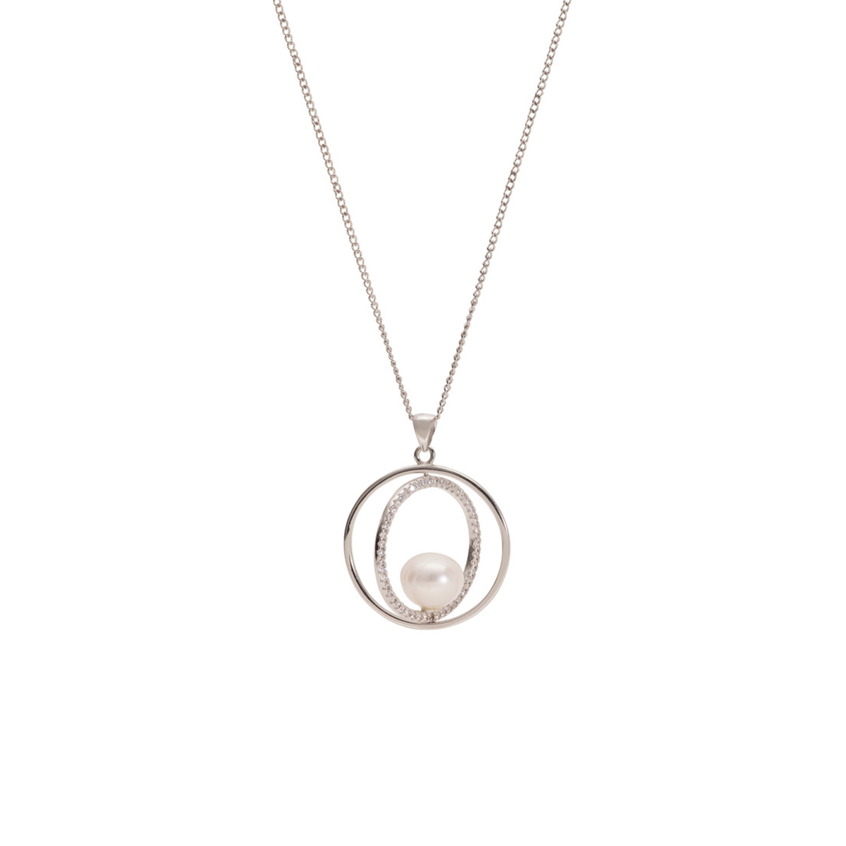 Sterling Silver Pearl and White Sapphire Pendant with Chain