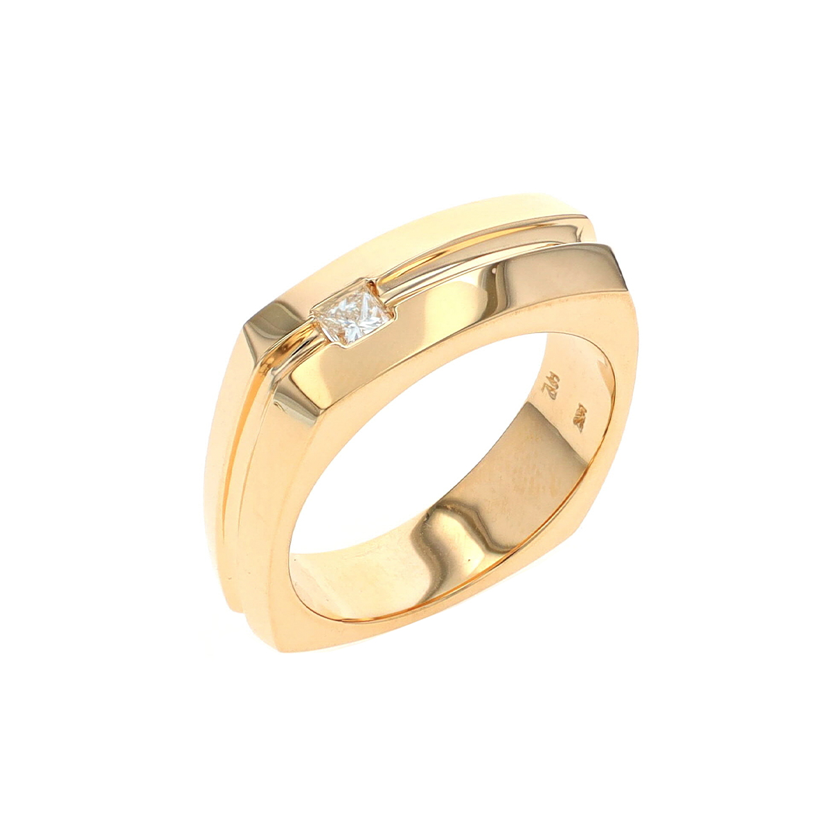 14K Yellow Gold Princess Diamond Trench Ring