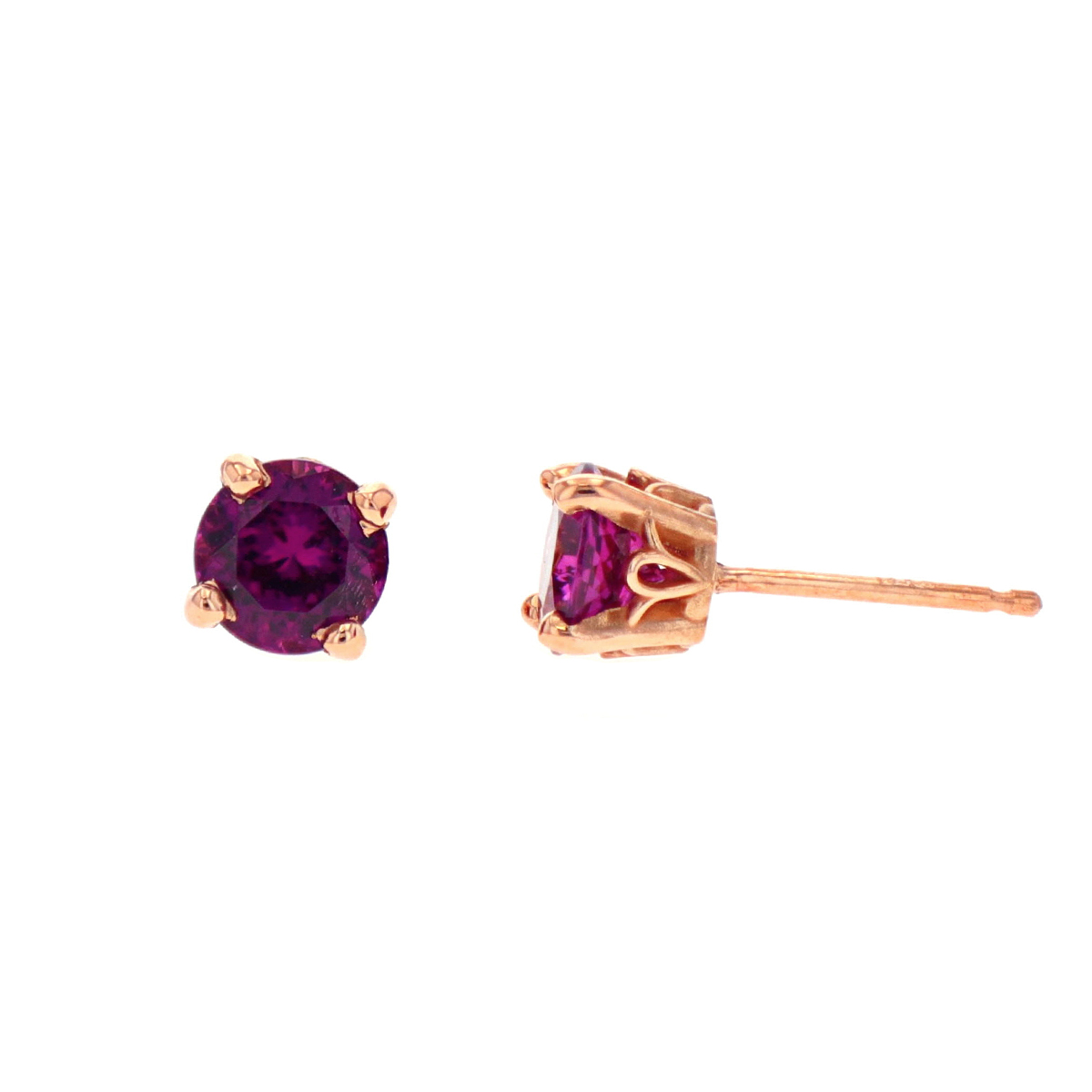 14K Rose Gold Purple Garnet Stud Earrings