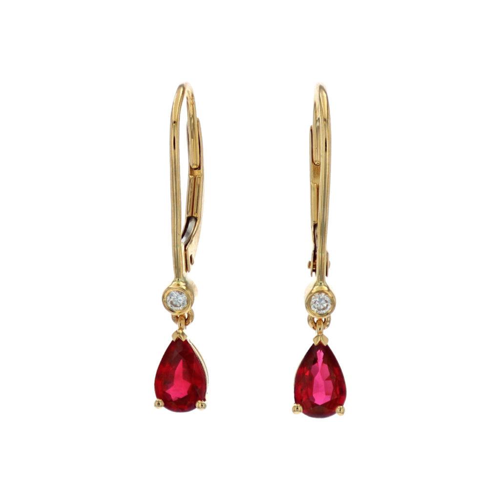 14K Yellow Gold Pear Ruby and Diamond Earrings