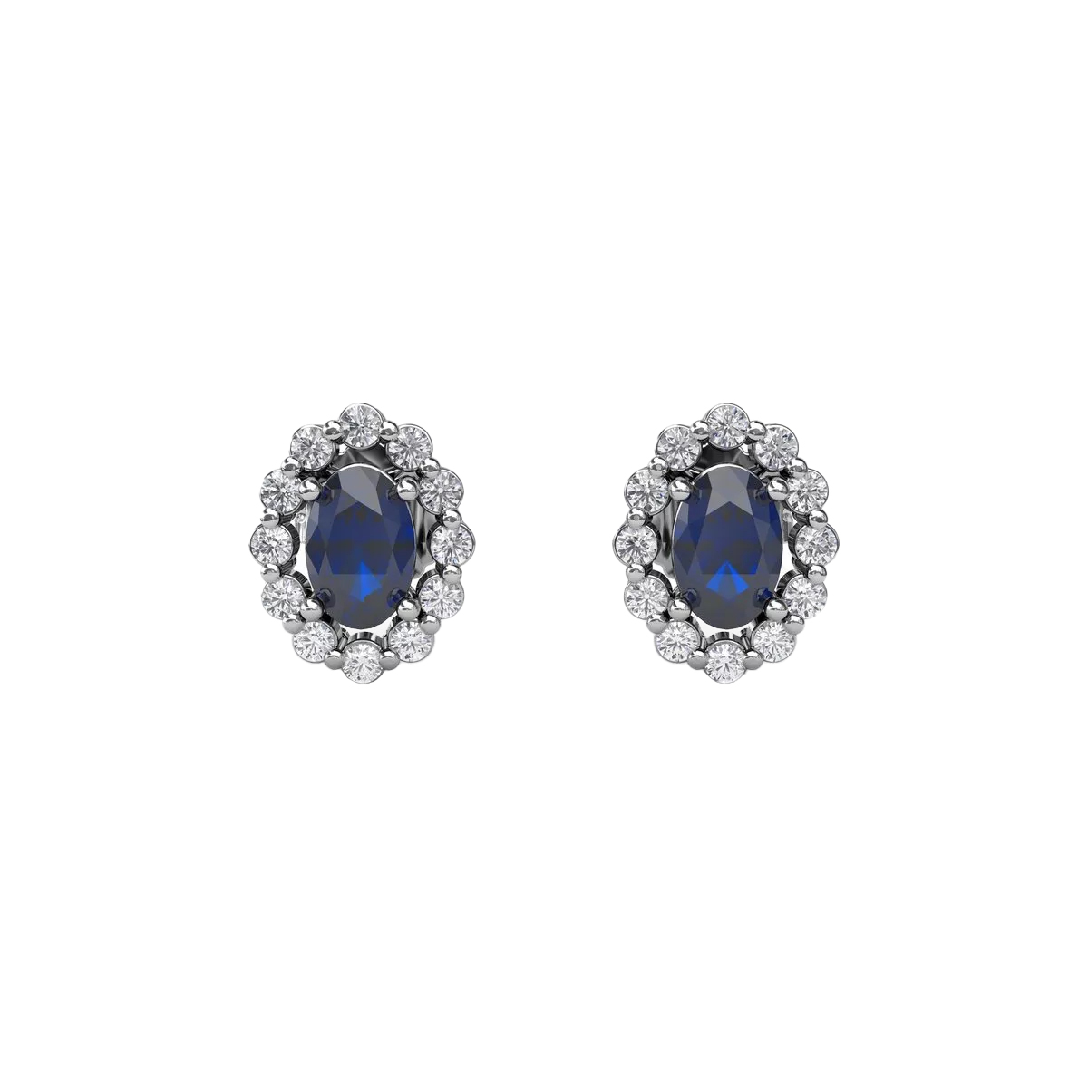 14K White Gold Oval Sapphire Earrings with Diamond Halo