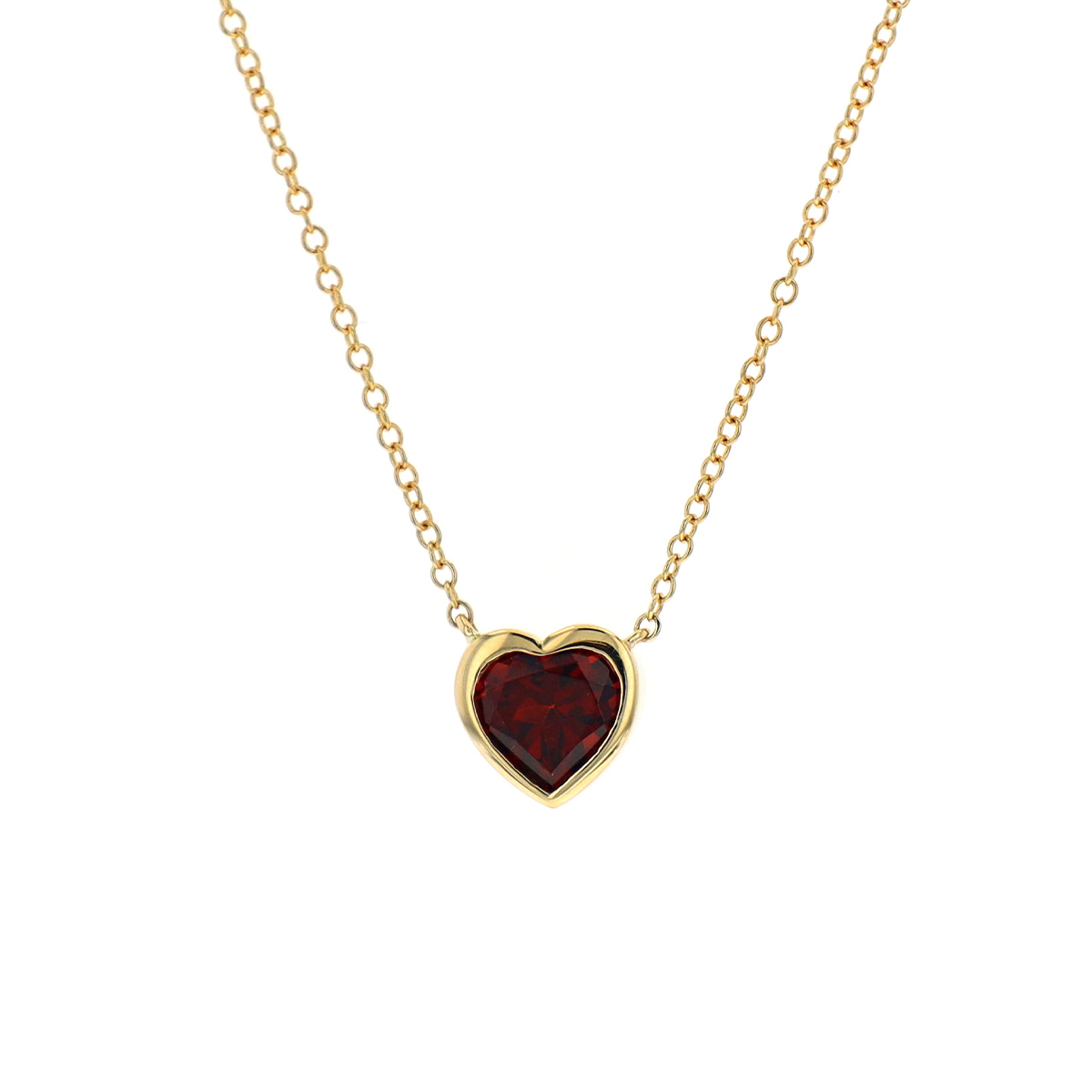 14K Yellow Gold Garnet Heart Necklace