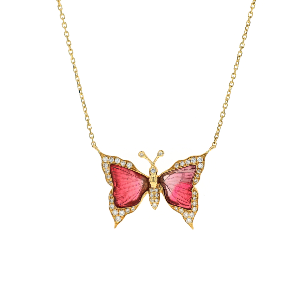 14K Yellow Gold Tourmaline Butterfly Necklace
