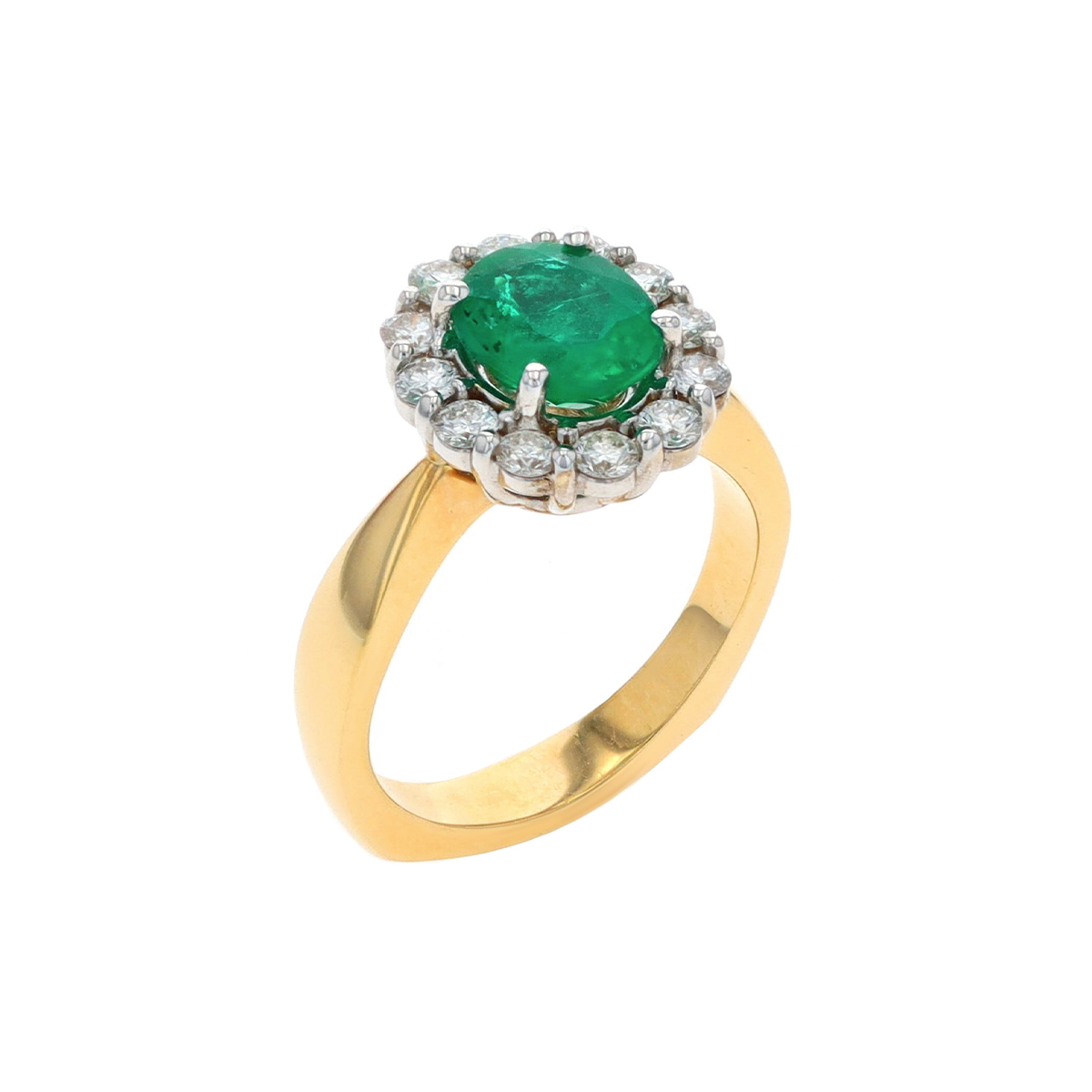 14K Two-Tone Oval Emerald and Diamond Ring