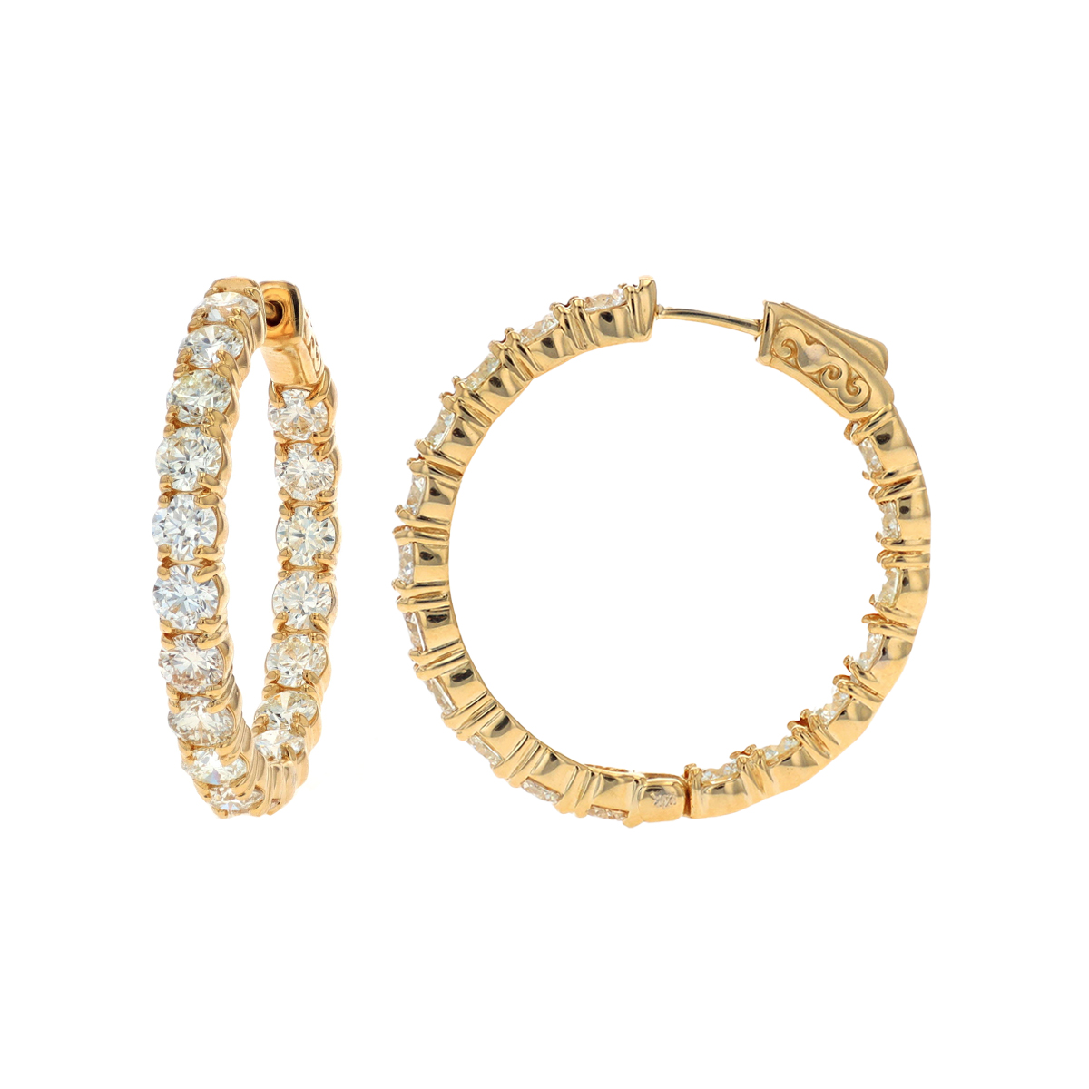 14K Yellow Gold Fancy Diamond Hoop Earrings