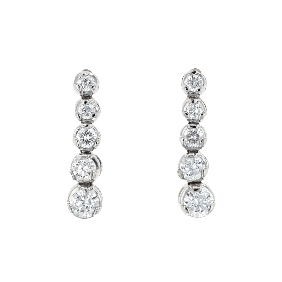 14K White Gold Graduated Diamond Earrings
