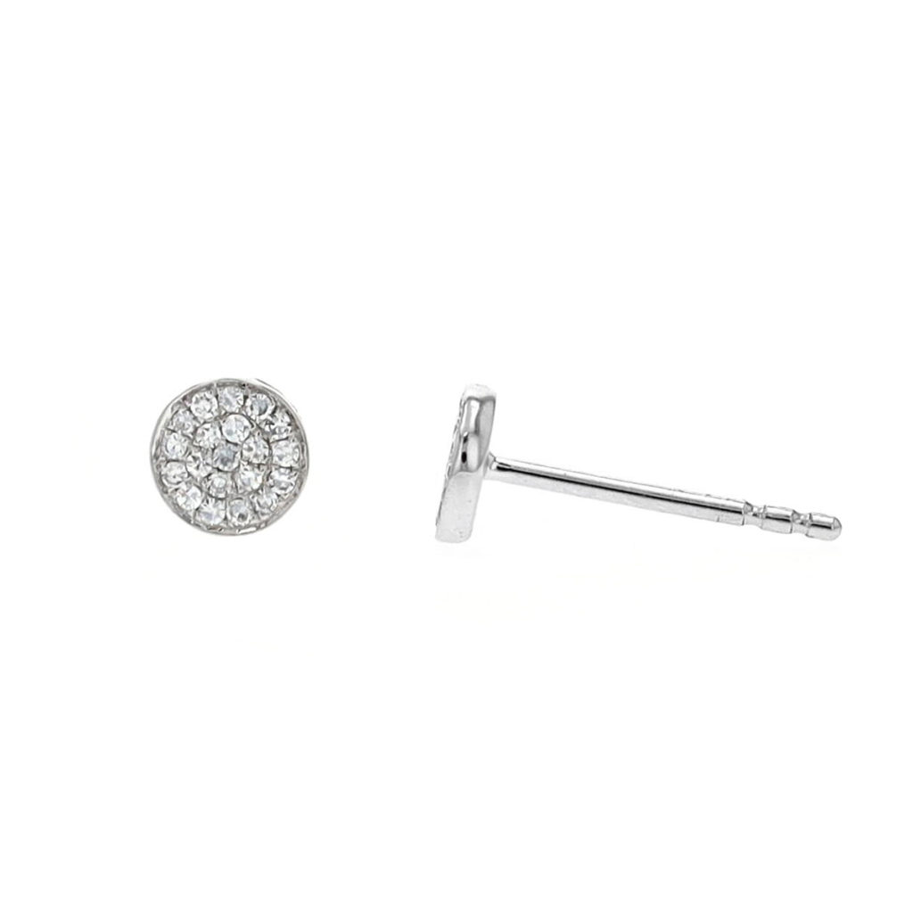 14K White Gold Diamond Disc Earrings