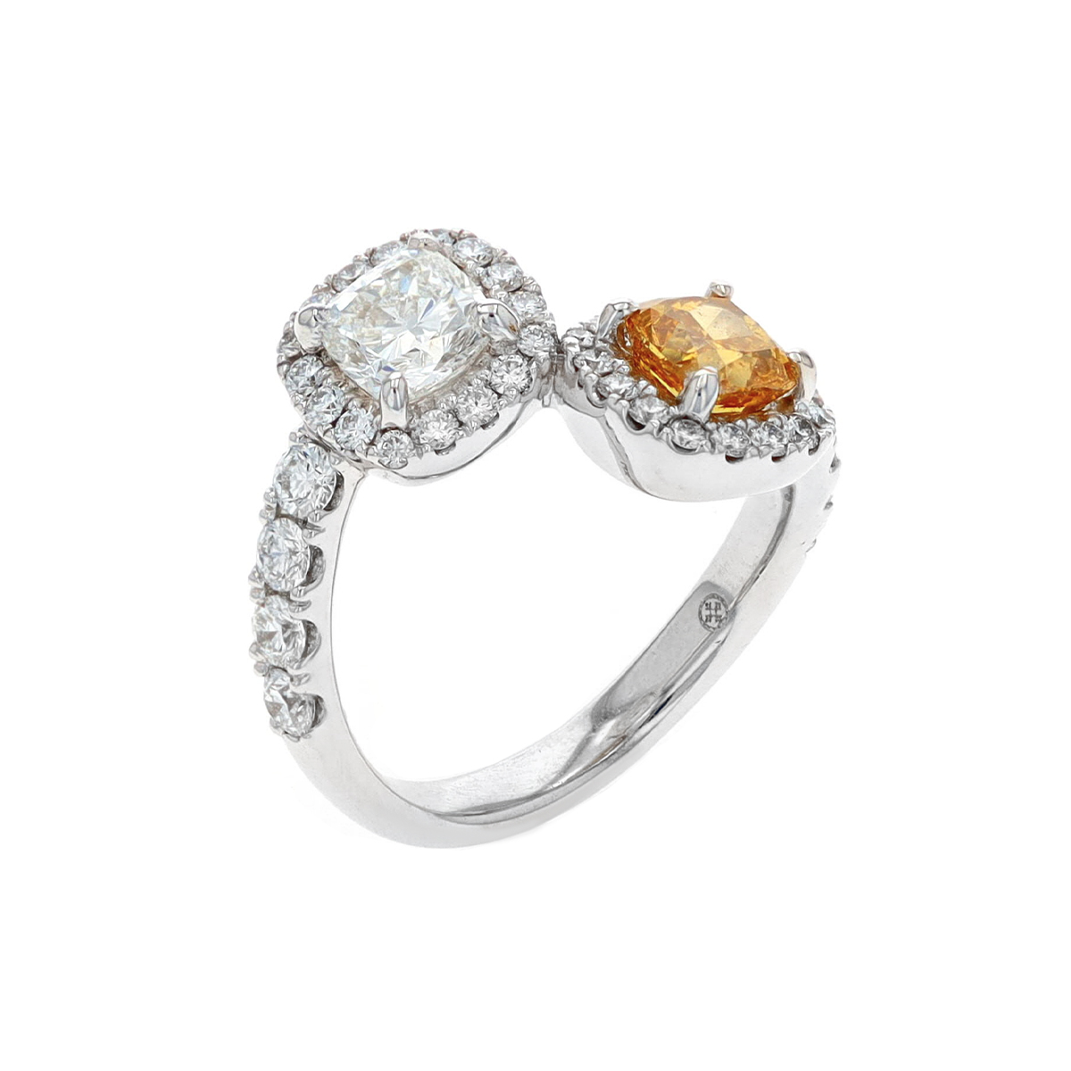 14K White Gold White and Orange Diamond Bypass Ring