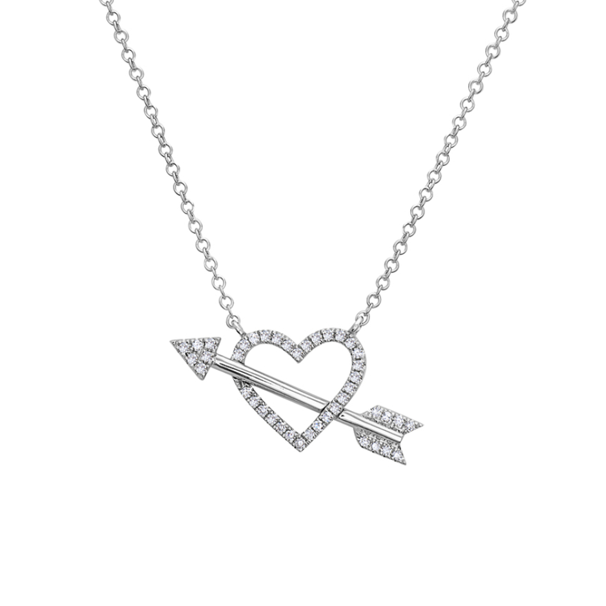 14K White Gold Diamond Heart and Arrow Necklace