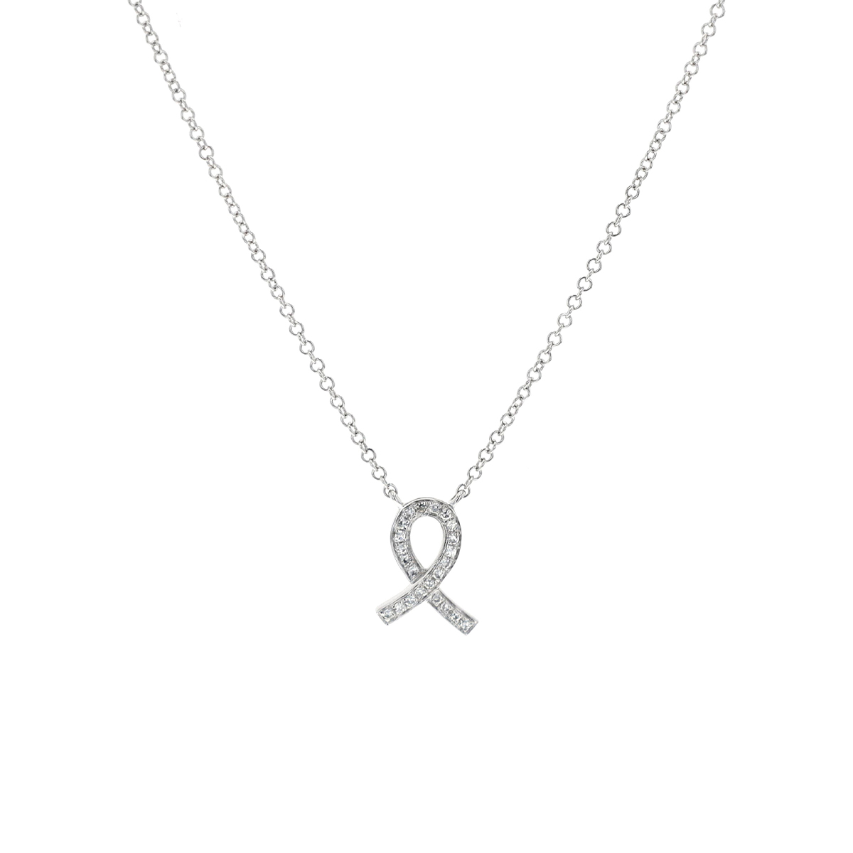 14K White Gold Diamond Ribbon Necklace