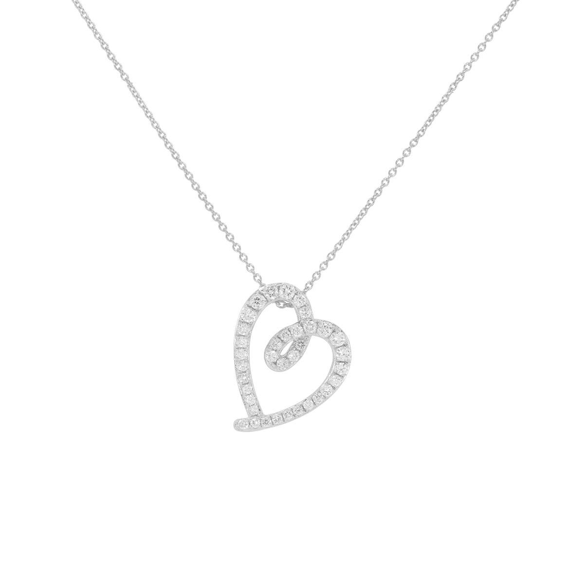14K White Gold Diamond Heart Loop Pendant with Chain