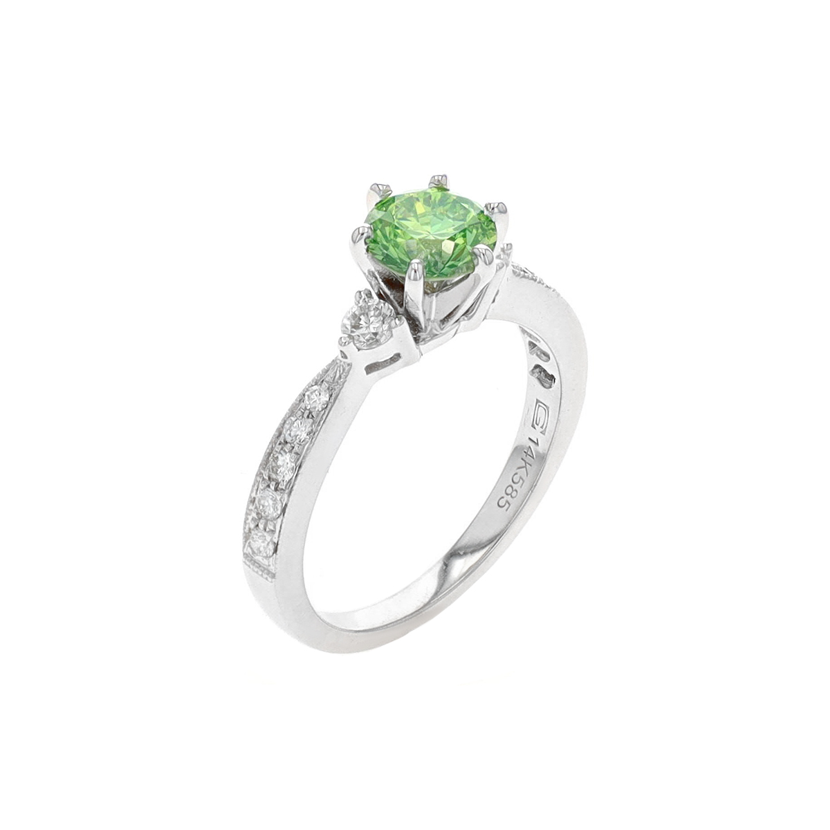 14K White Gold Green Diamond Engagement Ring