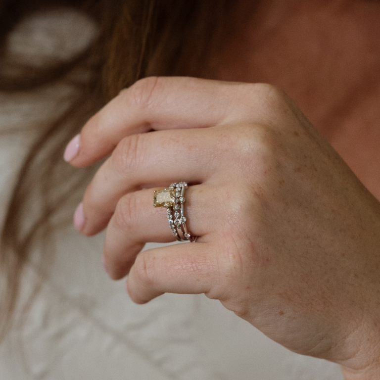 14K White Gold Cushion Yellow Diamond Engagement Ring