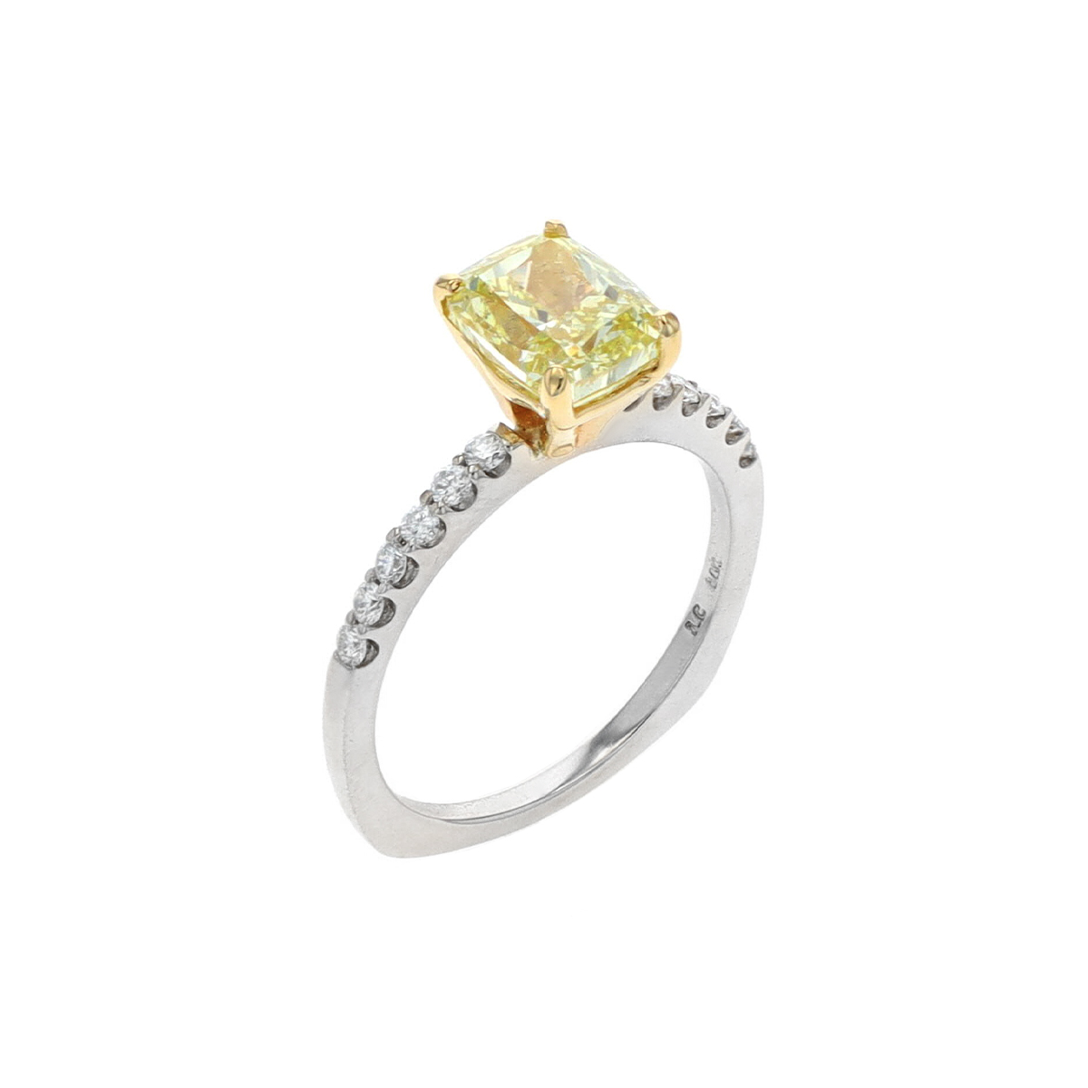 14K White Gold Cushion Yellow Diamond Engagement Ring
