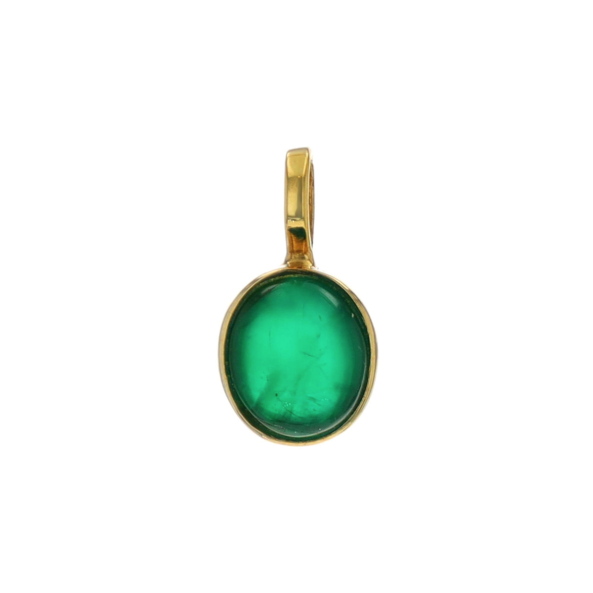 Estate 18K Two-Tone Cabochon Emerald Pendant