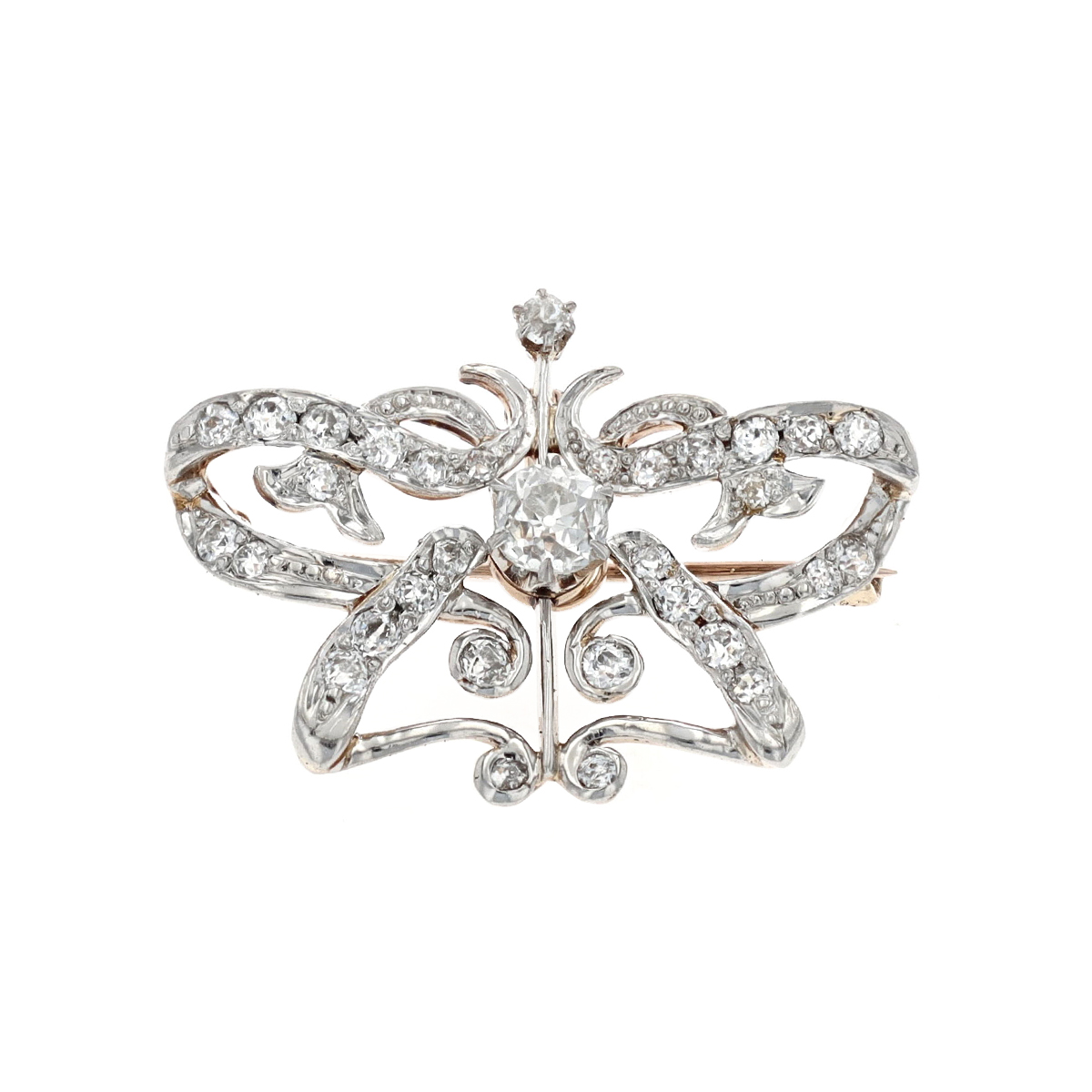 Estate Two-Tone Butterfly Diamond Pin and Pendant