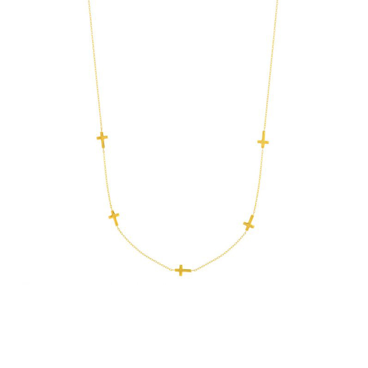 14K Yellow Gold Cross Station Necklace