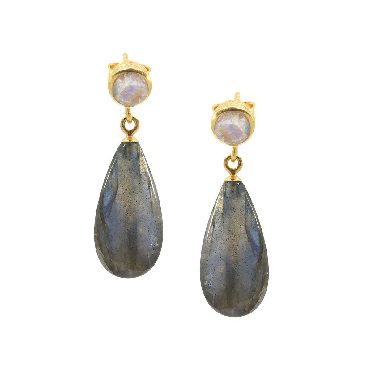Gold Plated Sterling Silver Labradorite and Moonstone Earrings