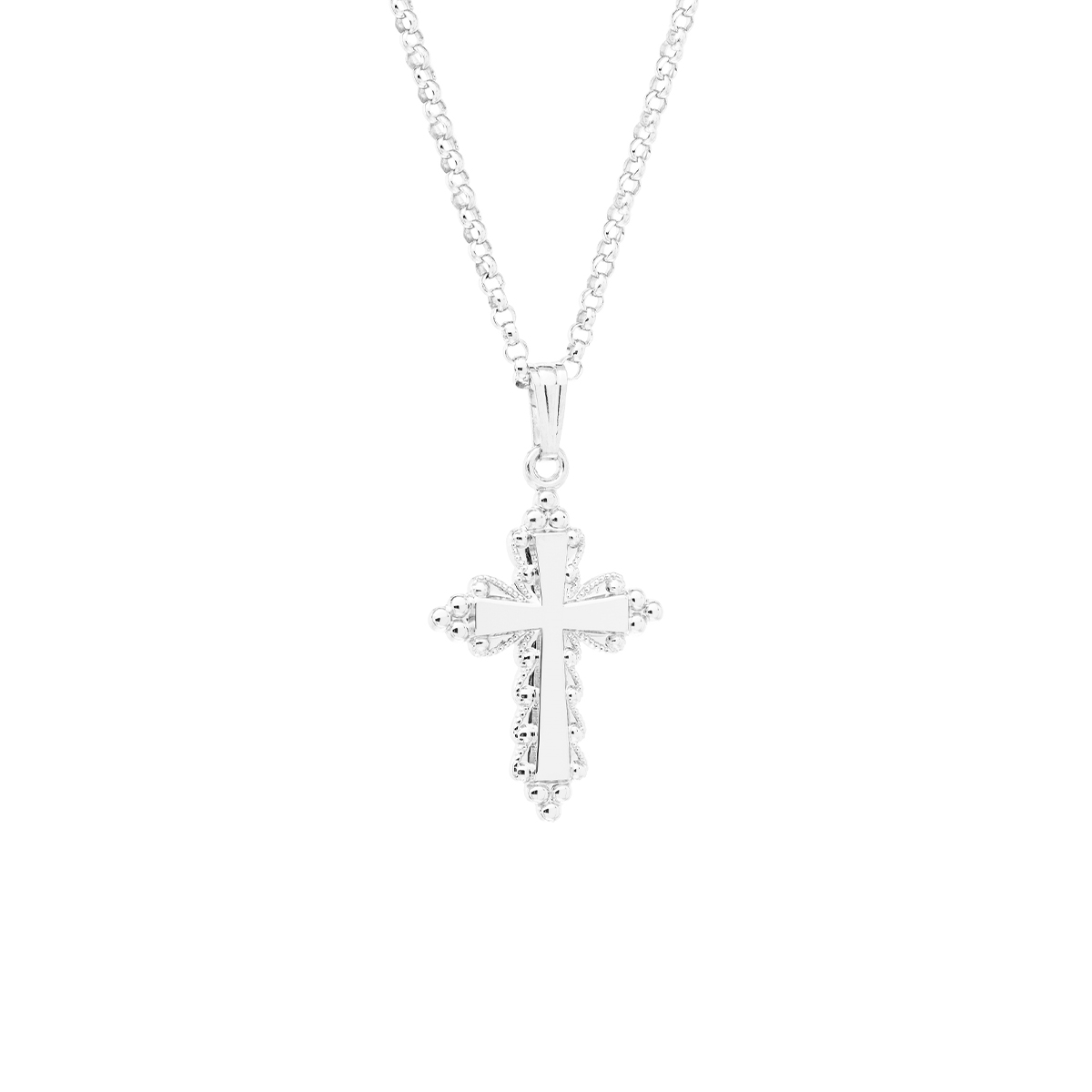 Sterling Silver Embossed Cross Pendant with Chain