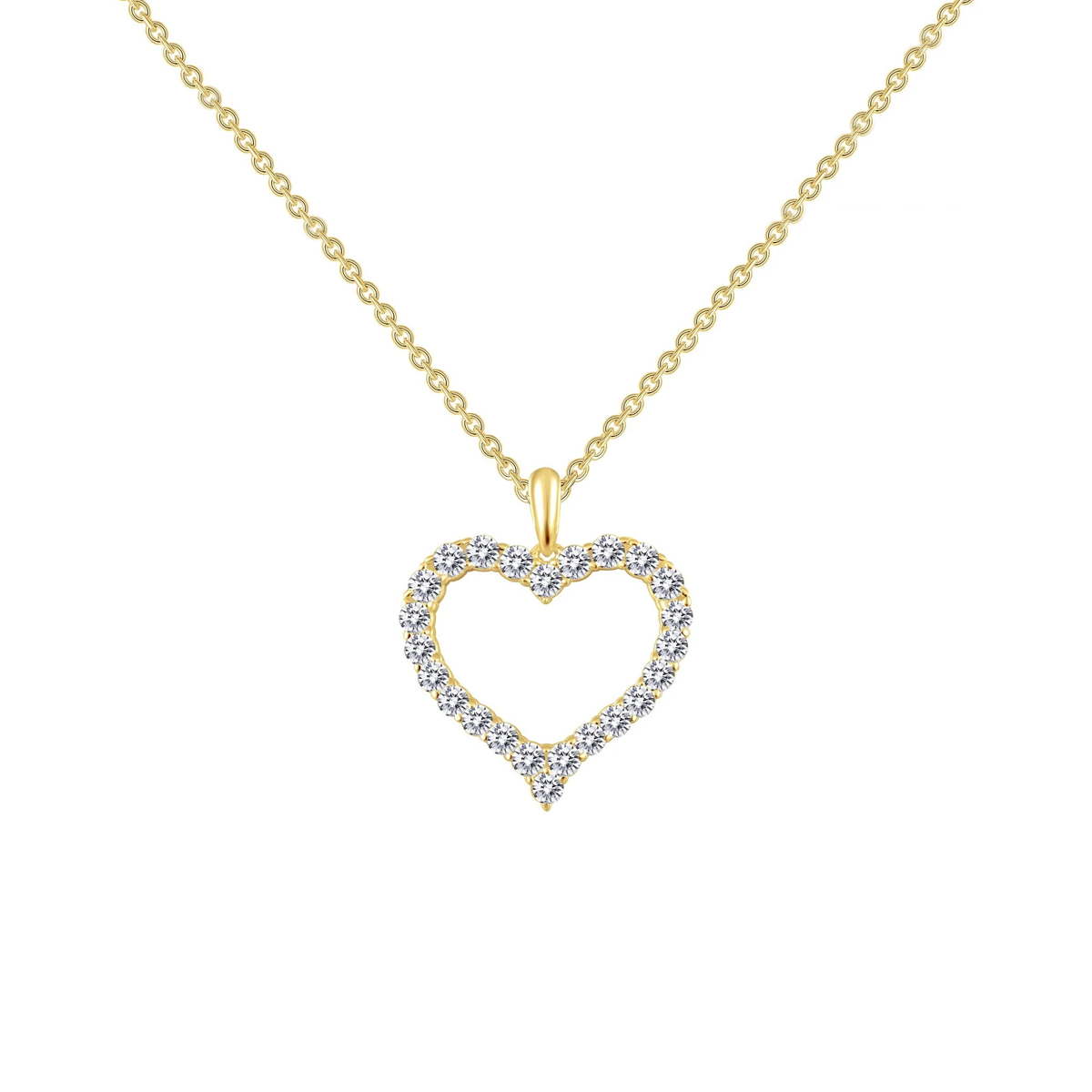 Yellow Plated Sterling Silver Cubic Zirconia Open Heart Pendant with Chain