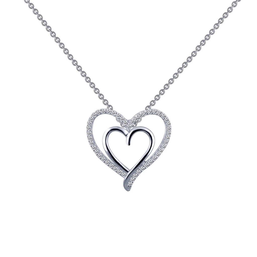 Sterling Silver Cubic Zirconia Double Heart Pendant with Chain