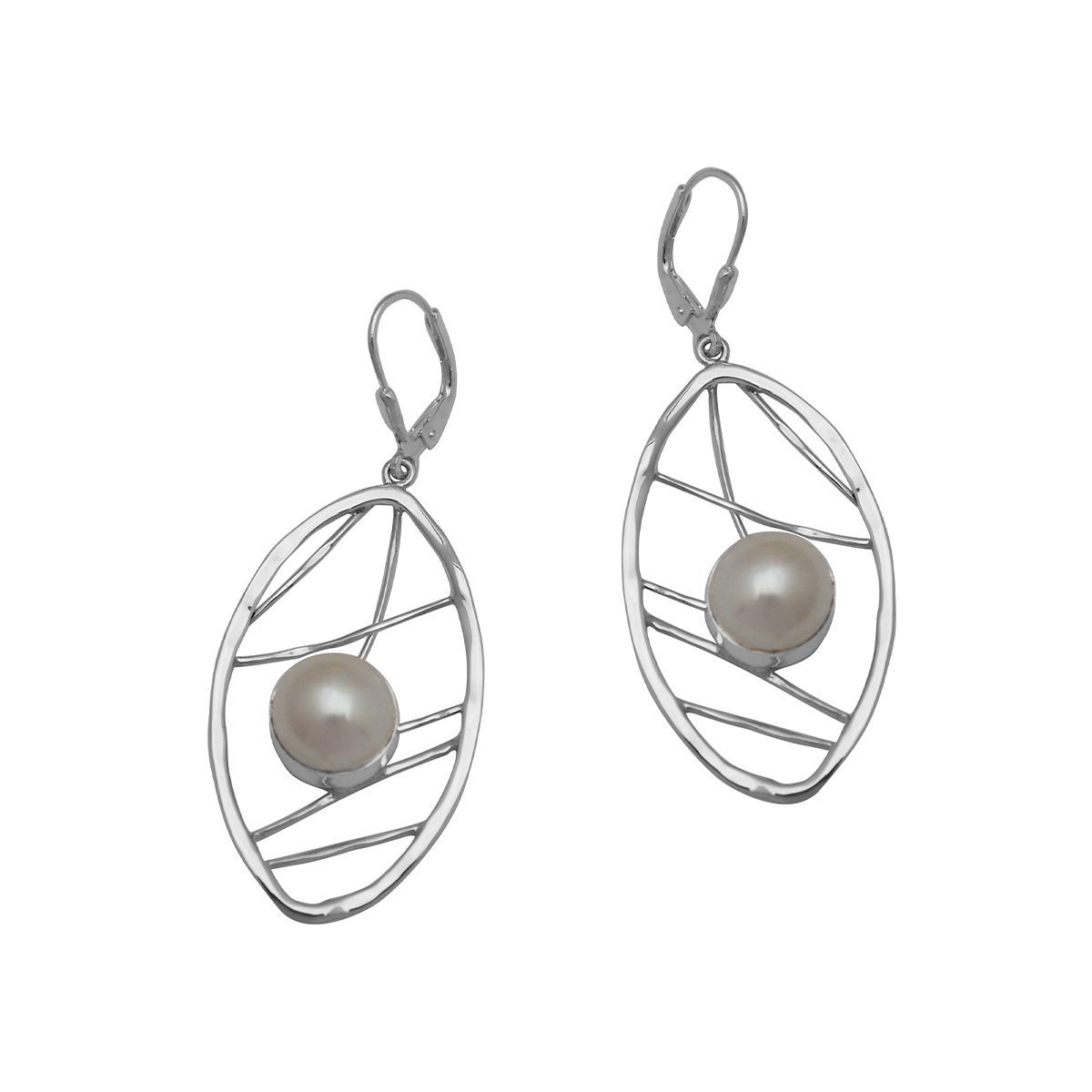 Sterling Silver Freshwater Pearl Leaf Earrings