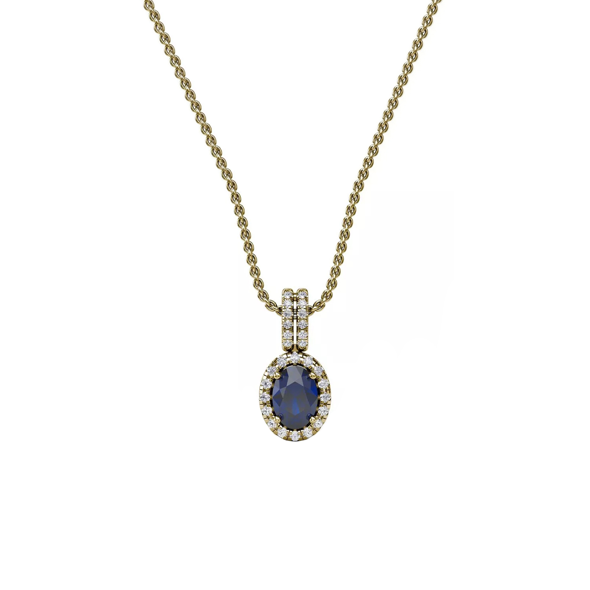 14K Yellow Gold Sapphire and Diamond Pendant with Chain - Josephs Jewelers