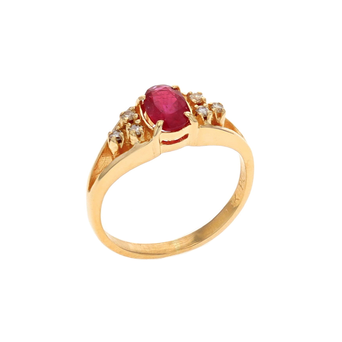 Estate 14K Yellow Gold Oval Ruby and Diamond Ring