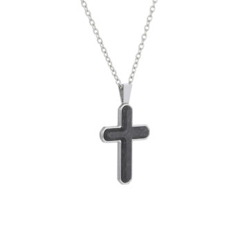 Stainless Steel Carbon Cross Pendant with Chain
