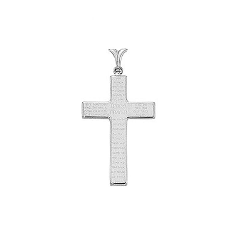 14K White Gold Cross Pendant with Lord's Prayer