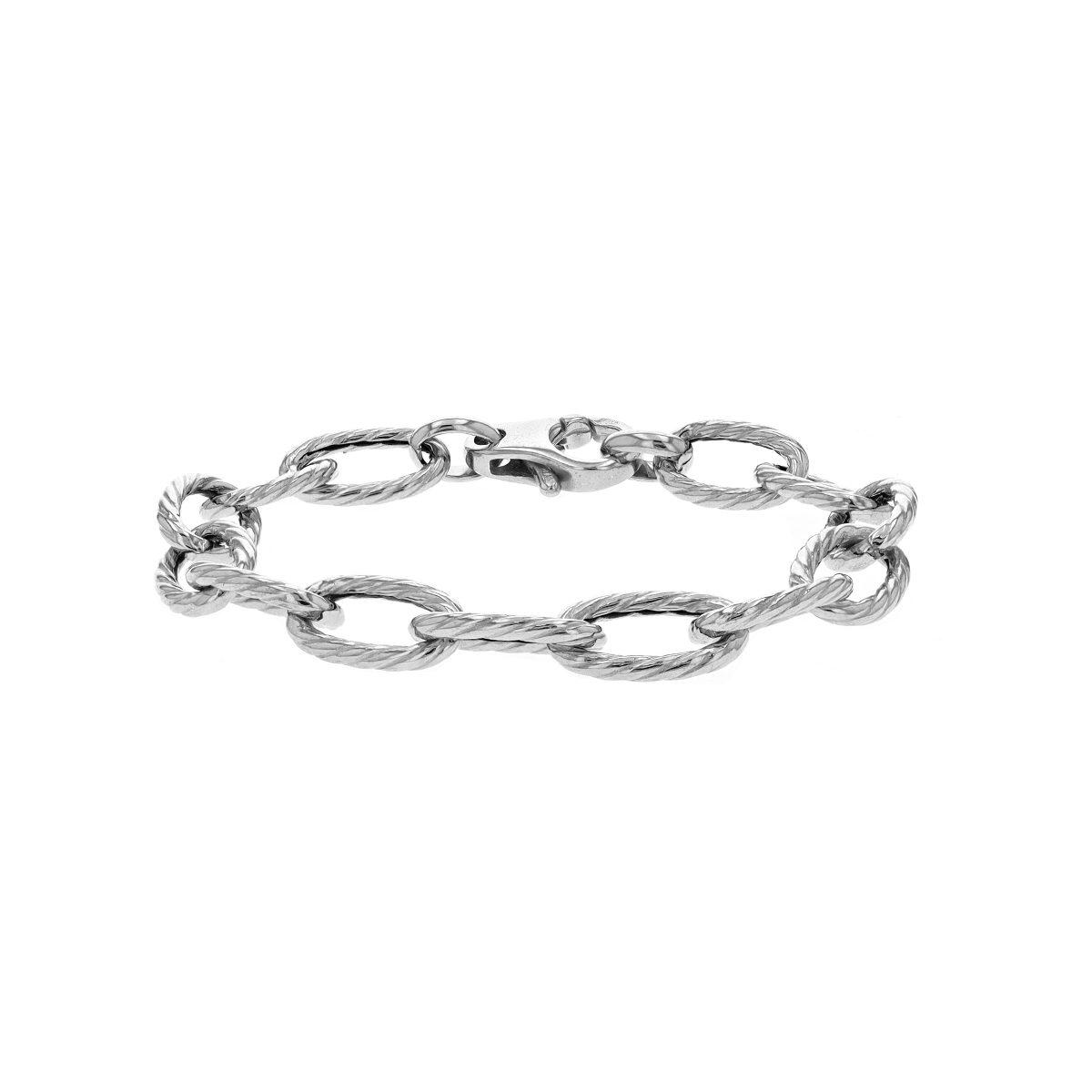 Sterling Silver Rope Oval Link Bracelet