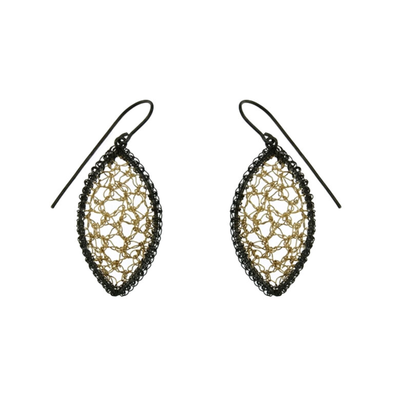 Gold Plated Sterling Silver Crochet Marquise Dangle Earrings