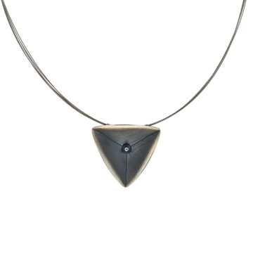 Small Oxidized Sterling Silver Cubic Zirconia Triangle Pendant with 4-Strand Wire